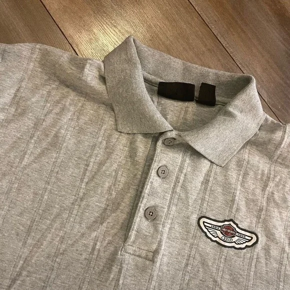 Harley-Davidson Mens Grey Textured Cotton Polo Shirt Size L Bin J-5 - Picture 2 of 4